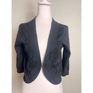 Yoana Baraschi Black Embroidered Cropped Cardigan Bolero 3/4 Sleeve Size S